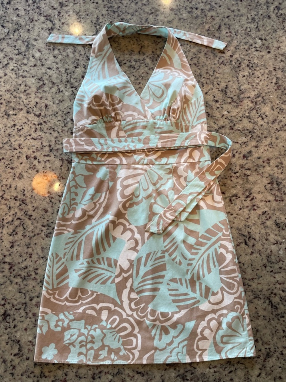 Pristine Y2K Tommy Bahama 100% cotton Mint and Beige Floral Halter Sundress 8